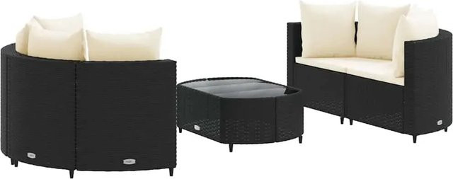 vidaXL 5-teilige Garten-Sofagarnitur aus Poly-Rattan mit Kissen in Schwarz - Bild 1