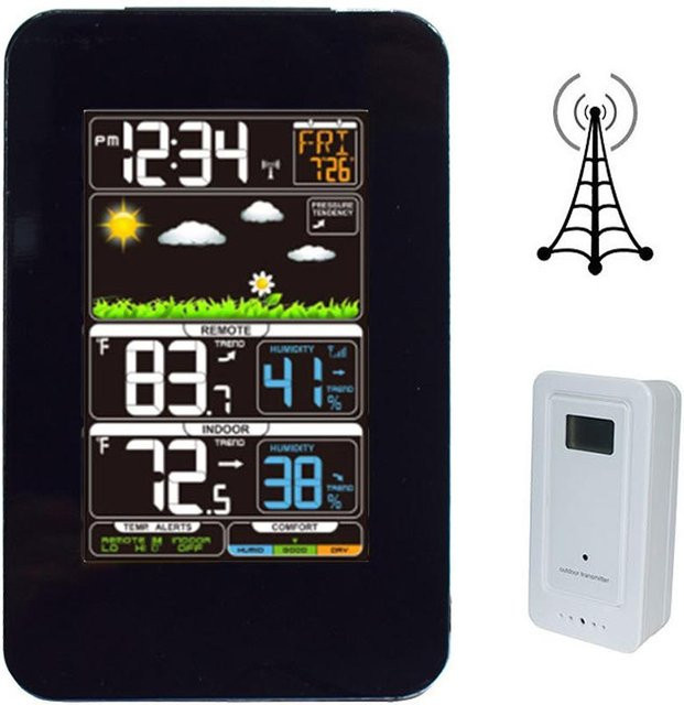 TOMTOP JMS Multifunktionale Wetterstation mit Thermometer und Feuchtigkeitsmonitor für Indoor und Outdoor in Schwarz - Bild 1