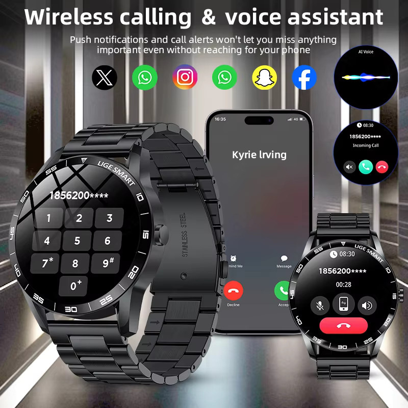 LIGE Smartwatch, Edelstahl, Blau, Unisex - Bild 2