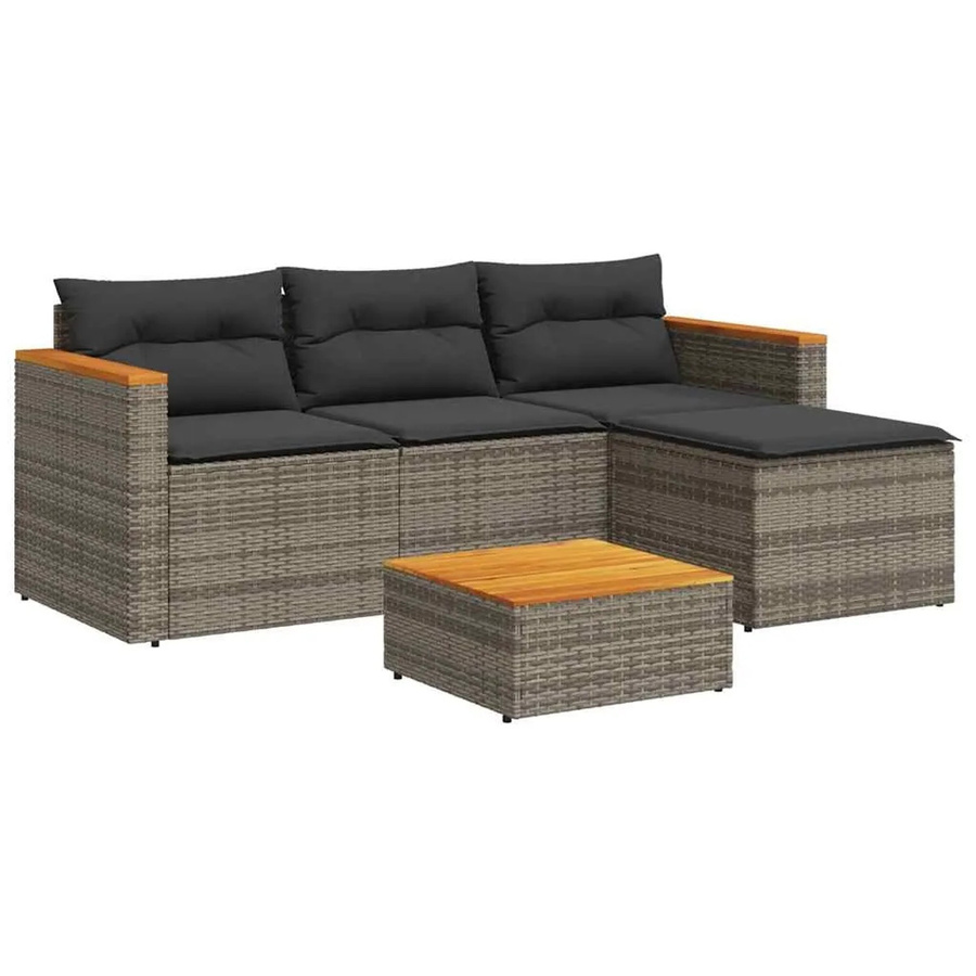 vidaXL 3-tlg. Garten-Sofagarnitur aus Poly-Rattan in Grau mit Kissen, Ottoman und Couchtisch - Bild 2
