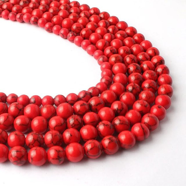 Türkis-Steinperlen, rot, rund, 6 mm 8 mm 10 mm, Unisex - Bild 1