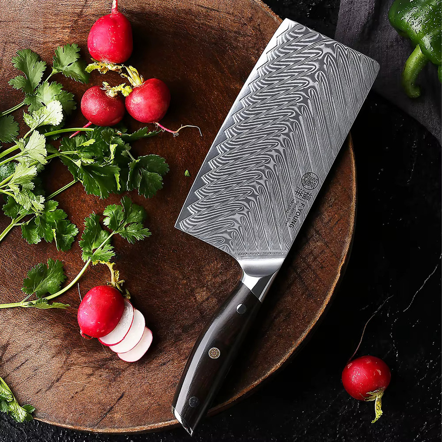 F.YOUNG Profi-Küchenmesser Damaskus-Stahl 7 Zoll Hackmesser für Fleisch und Gemüse in Silber und Braun - Bild 2