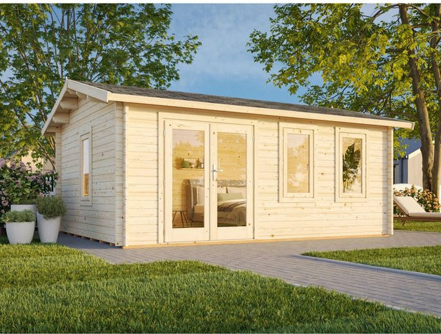 Palmako Iris Blockbohlenhaus aus Fichtenholz mit Satteldach in Braun, B: 510 cm, H: 262 cm, T: 390 cm - Bild 1