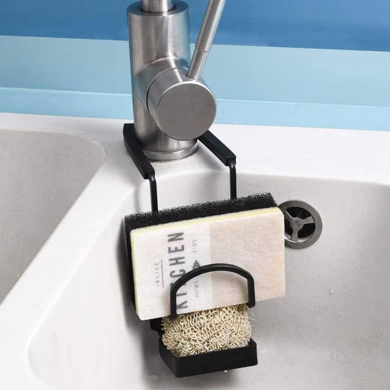 Waschbecken-Caddy aus Metall in Schwarz als Schwammhalter und Organizer mit Abtropffläche für Küche und Badezimmer - Bild 3