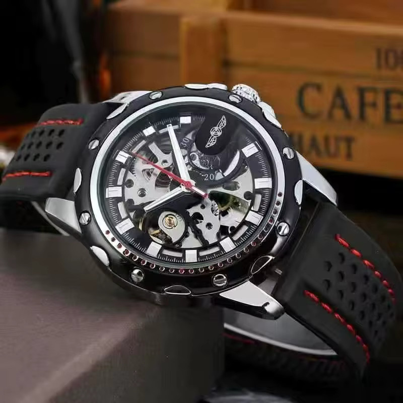 FORSINING Armbanduhr Automatik, Skeleton, Schwarz, Kautschukband, Herren - Bild 4