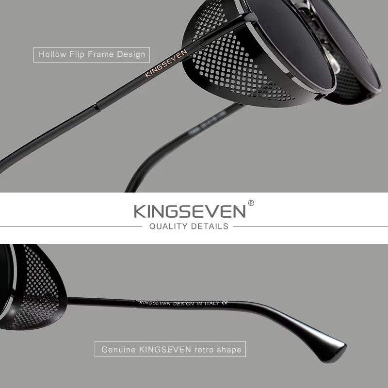KINGSEVEN Sonnenbrille, Runde Metall Sonnenbrille, Vollrand, polarisiert, Herren - Bild 2