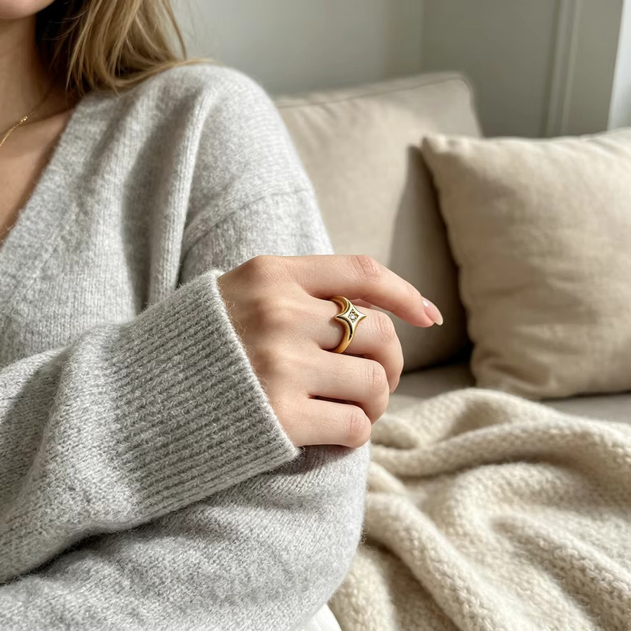 E.B.belle Vierzackiger Stern-Zirkon-Ring, Edelstahl, Damen - Bild 2