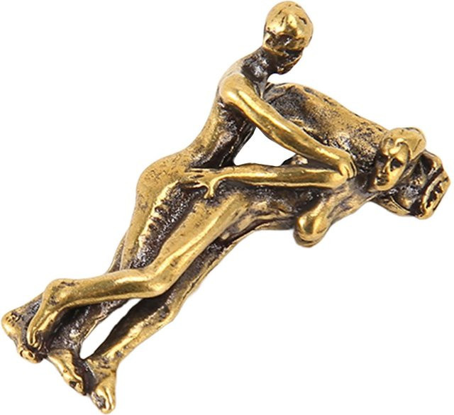 Dekorative Mini Paar Figur von GoolRC in Beige und Gold, handbemalte Kupfer-Statue im Vintage-Stil aus Metall - Bild 1