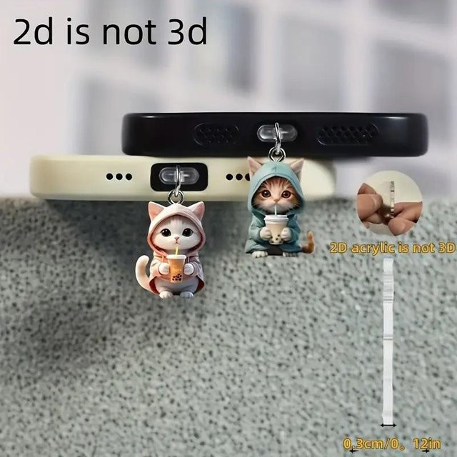 Yue Lai Acryl 2D Katzenfigur Staubschutzstecker mit Anhänger für iPhone und USB-C in Multicolour - Bild 1
