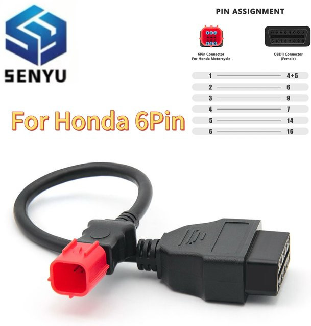 JFIND OBD2 Diagnosekabel für Honda, 6-Pin zu 16-Pin OBD2 Adapterkabel, Schwarz - Bild 1