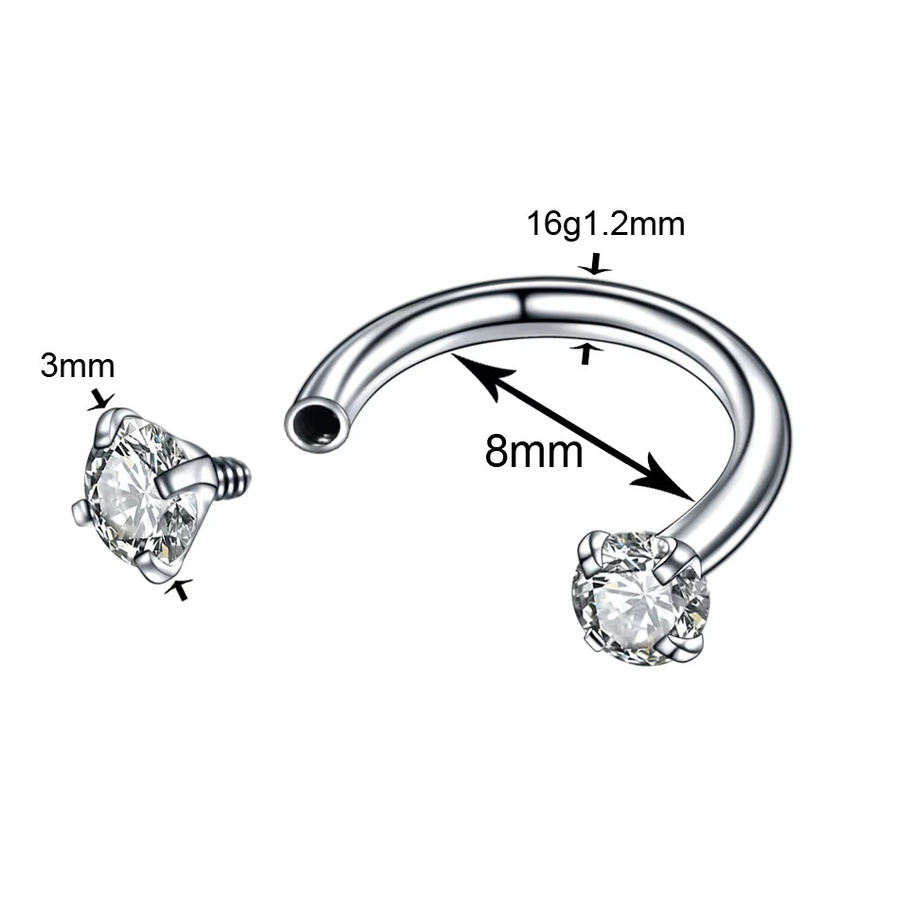WTX Hufeisen Ring Piercing, Edelstahl, Zirkonia, Silber, Damen - Bild 2