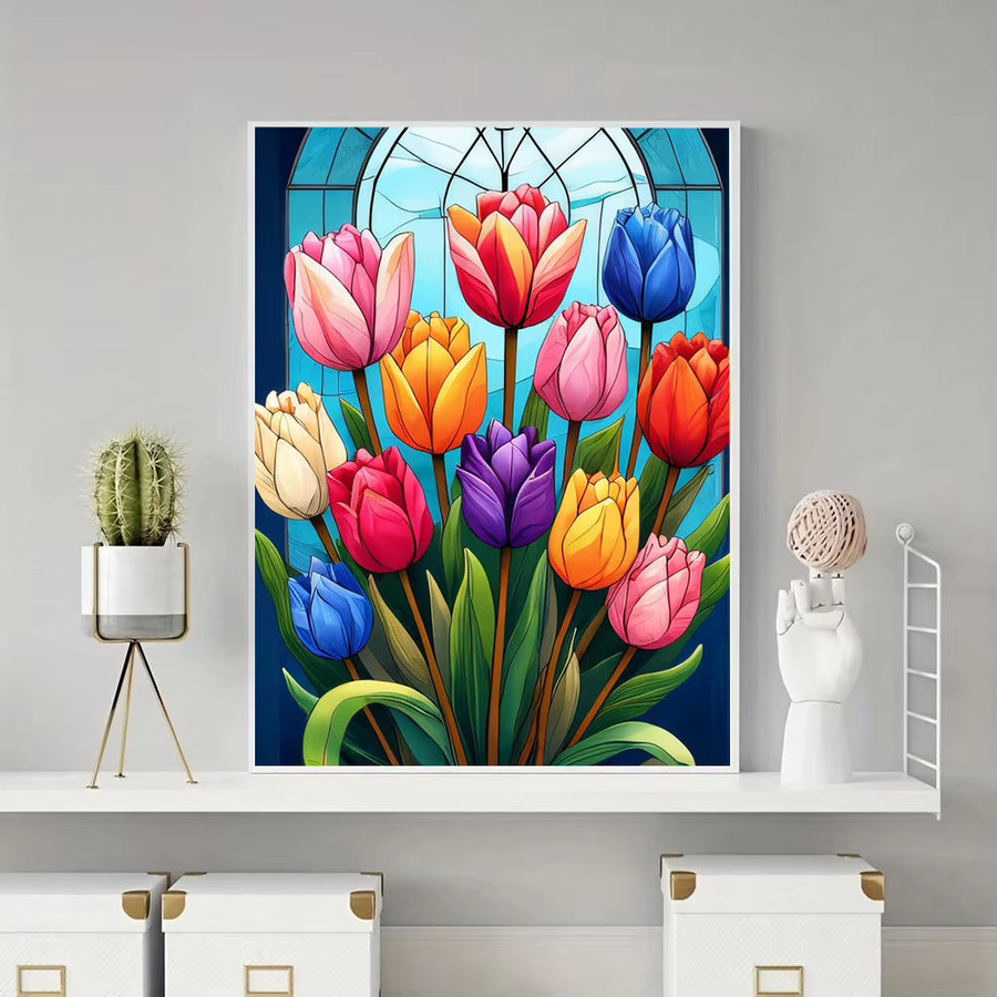 HUACAN Diamantmalerei DIY Set Bunte blühende Tulpen 5D Kunst Mosaikbild Multicolor B/H: 30 x 20 cm - Bild 4