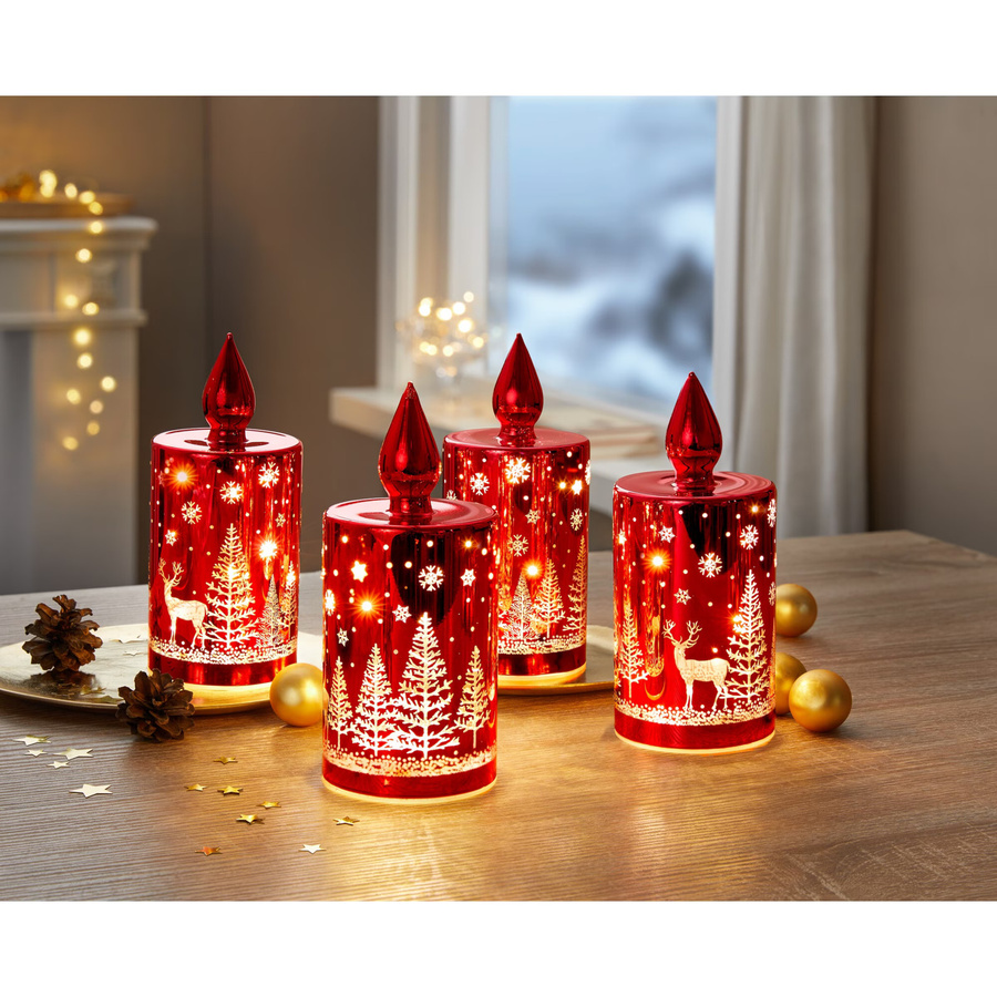 Viva Domo LED-Glaskerze in Rot als klassische Stumpenkerze für Advent und Weihnachten - Bild 3