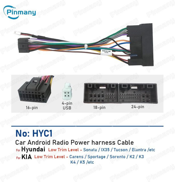 pinmany Autoradio-Kabelbaumadapter HYC1 für Hyundai Sonata IX35 Tucson Elantra und KIA Carens Sportage Sorento K2 K3 K4 K5 - Bild 1