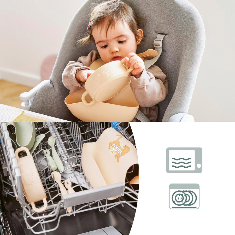 Babymoov 4-tlg. Geschirrset mit Silikon-Lätzchen in Beige - Bild 2