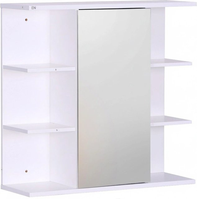 Relaxdays Spiegelschrank in Weiß aus MDF und Glas mit 8 Ablagen zur Wandmontage, B/H/T: 64 x 62 x 21 cm - Bild 1
