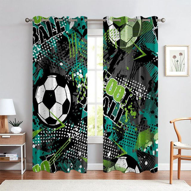 Yiran Furniture Fußball-Sport Vorhänge, bunt bedruckt, 2er-Set, B: 50 cm, H: 140 cm - Bild 1