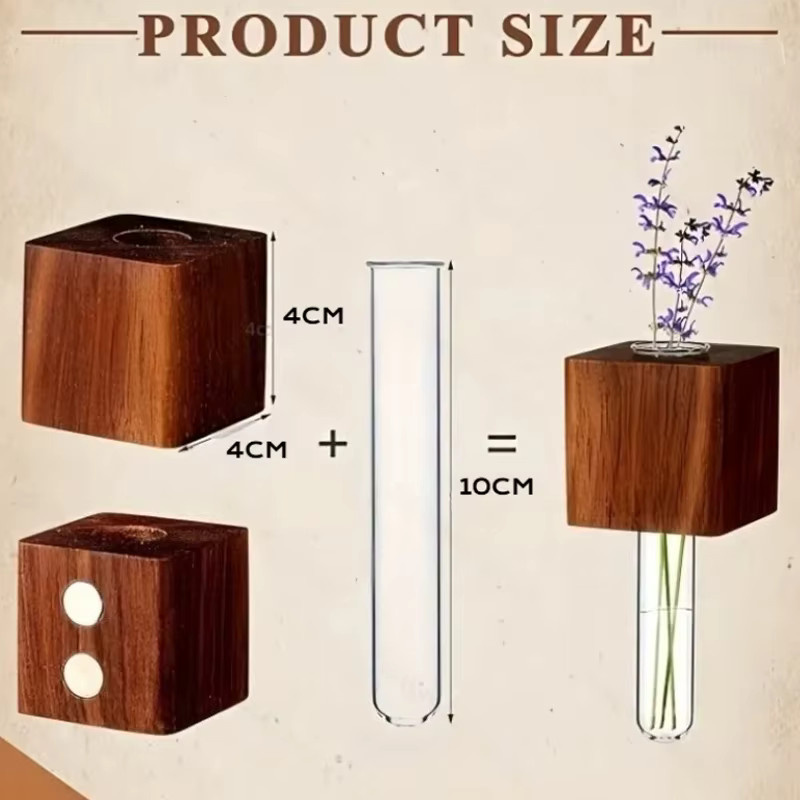 YOCITY Holz-Reagenzglas-Vase als Kühlschrankmagnet in Braun für DIY Blumenarrangements und Schrankdekoration - Bild 5