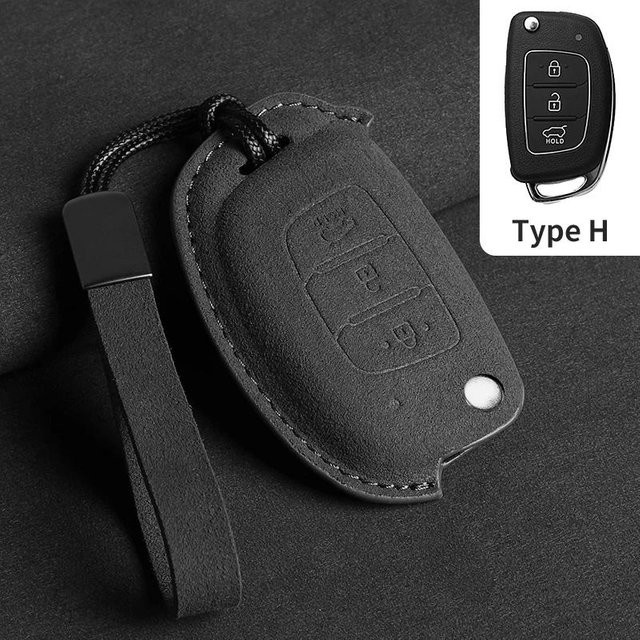 Wildleder Flip Case Autoschlüssel Abdeckung für Hyundai Grand i10 i20 i30 ix35 ix45 hb20 Elantra Solaris Sonata Santa Fe Sport Tucson in Schwarz oder Grün - Bild 1