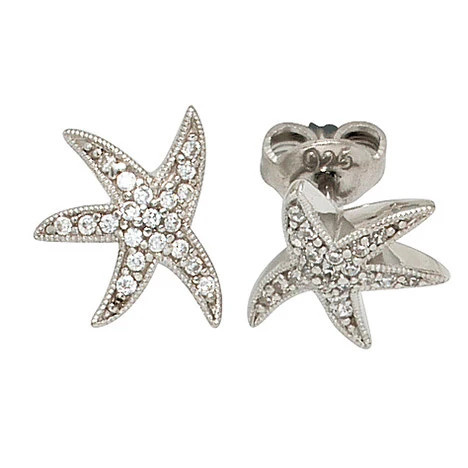 Colfem Ohrstecker Seestern, 925 Sterling Silber, rhodiniert, Zirkonia, Unisex - Bild 1