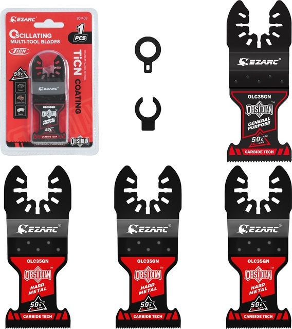 EZARC Obsidian-Hartmetall-Sägeblätter für Multitools, 4 Stück TiCN-Schnellverschluss-Klingen für Metallnägel, Holz, Gips, Trockenbau und PVC - Bild 1