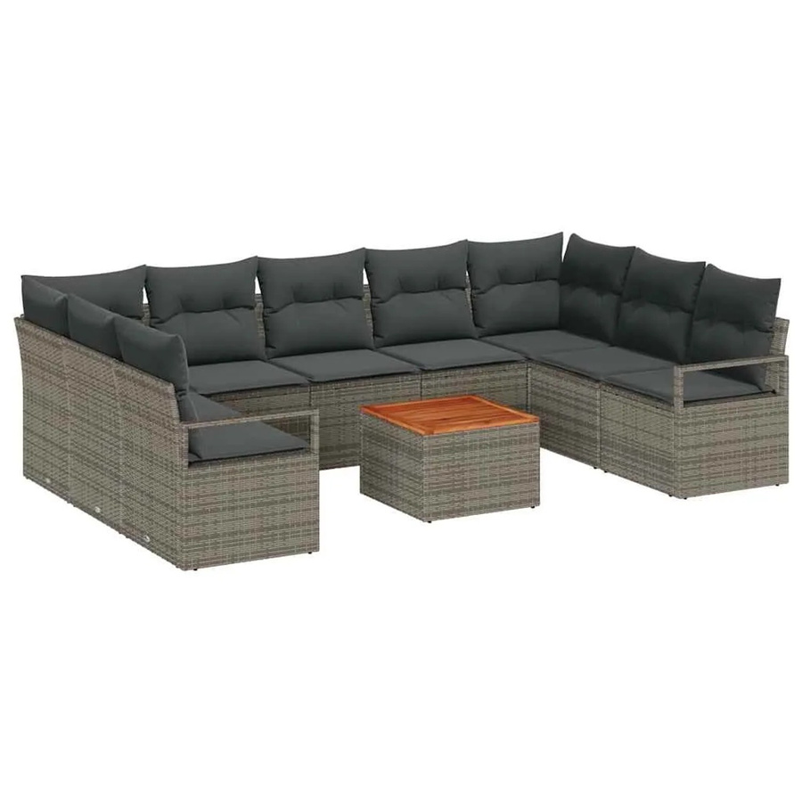 vidaXL Garten-Sofa-Set 10-teilig aus Polyrattan in Grau mit Tisch und Stauraumfunktion - Bild 2