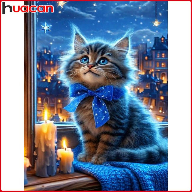 Huacan Katze Gebäude Diamant Mosaik, Diamant Malerei, Mehrfarbig - Bild 1