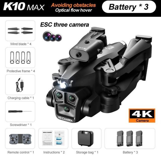 PRISMA K10 MAX GPS Drohne mit 8K Luftaufnahmen, 5G, Hindernisvermeidung und 3 Kameras, Schwarz - Bild 1
