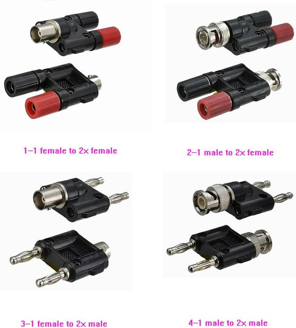 Adapter-Steckverbinder BNC auf 2 Dual-Bananenstecker und Buchse RF-Koaxial-Konverter FJH-20 - Bild 1