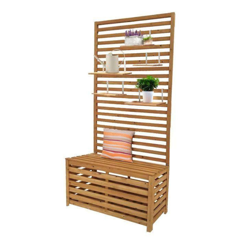 Gartentruhe Divit GR1 aus Tannenholz mit Regalen und integrierter Bank in Braun, B/T/H: 80 x 40 x 170 cm - Bild 3