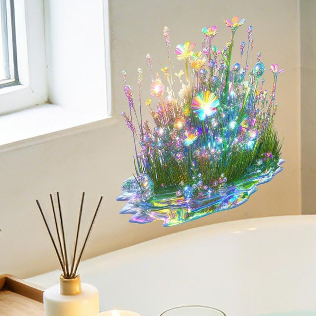 RunFree Selbstklebender Wandaufkleber mit Blumenmuster in Weiß und Bunt, Leuchtende Pflanze aus wasserfestem PVC für Badezimmer und Schlafzimmer - Bild 1