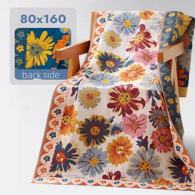 Inyahome Jacquard Baumwolldecke mit Blumenmuster in Multicolour, B/B/H: 160 x 100 x 1 cm - Bild 4
