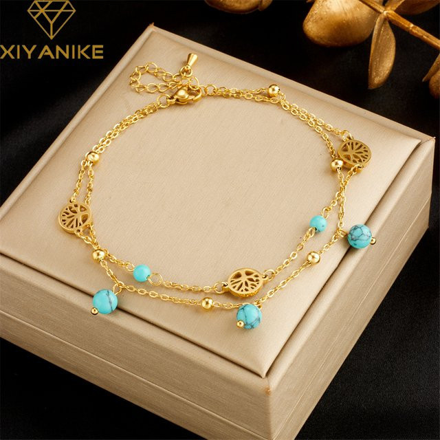 XIYANIKE Fußkettchen Edelstahl, Gold, Zirkonia, Damen - Bild 1