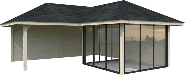 PALMAKO Pavillon Bianca Set 212 Slide aus Fichtenholz mit Alu-Schiebetüren und PZ-Schloss, braun, B/H/T: 588 x 319 x 588 cm - Bild 2