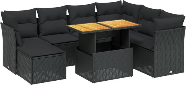 vidaXL 8-teilige Garten-Sofagarnitur aus Poly-Rattan in Schwarz mit Kissen und pulverbeschichtetem Stahlgestell - Bild 1