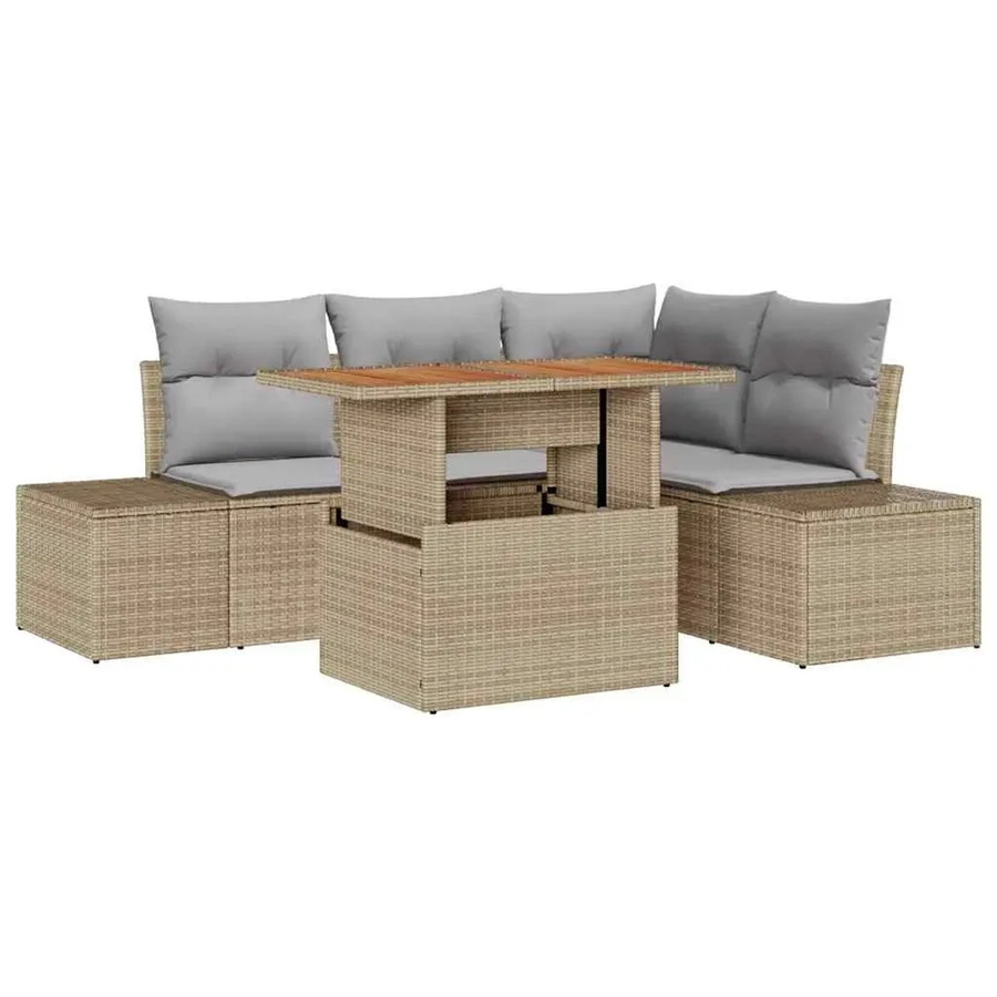vidaXL Garten-Sofa-Set aus Poly Rattan in Beige mit 5 Teilen, L-Form und integriertem Stauraum für Kissen - Bild 2