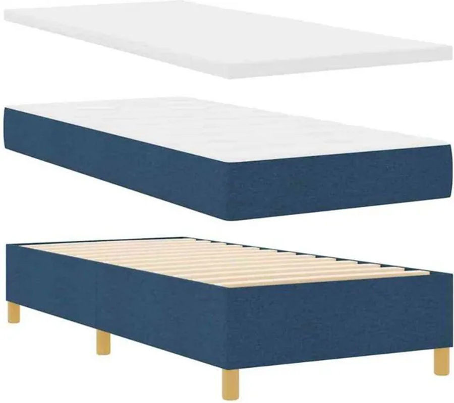Modernes Boxspringbett mit Matratze und Kopfteil von vidaXL in Blau aus Stoff, B/T/H: 80 x 200 x 128 cm - Bild 1