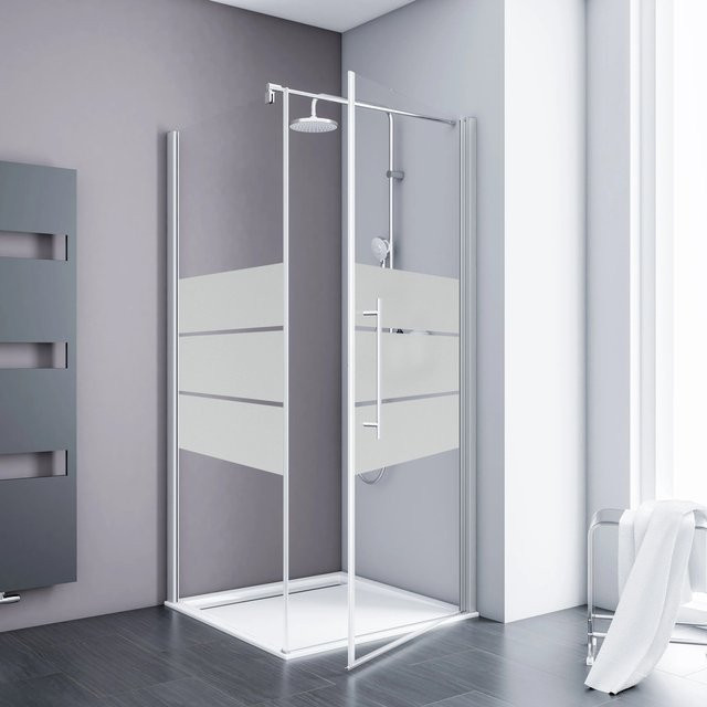Schulte Duschkabine Alexa Style 2.0 Ecklösung mit Drehtür und Seitenwand, Glas frosted, silberfarben, B/T/H: 80 x 80 x 192 cm - Bild 1