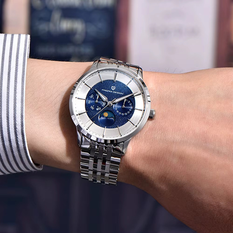 PAGANI DESIGN Armbanduhr, Quarz, Edelstahl, Blau, 40 mm, Herren - Bild 3
