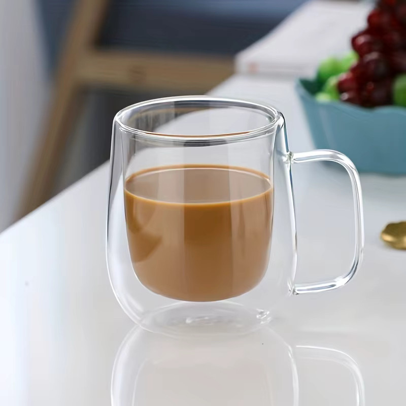 LOULONG 2er Set doppelwandige Gläser mit Griff, transparente Espresso- und Kaffeetassen für Heiß- und Kaltgetränke, 150 ml und 250 ml - Bild 3
