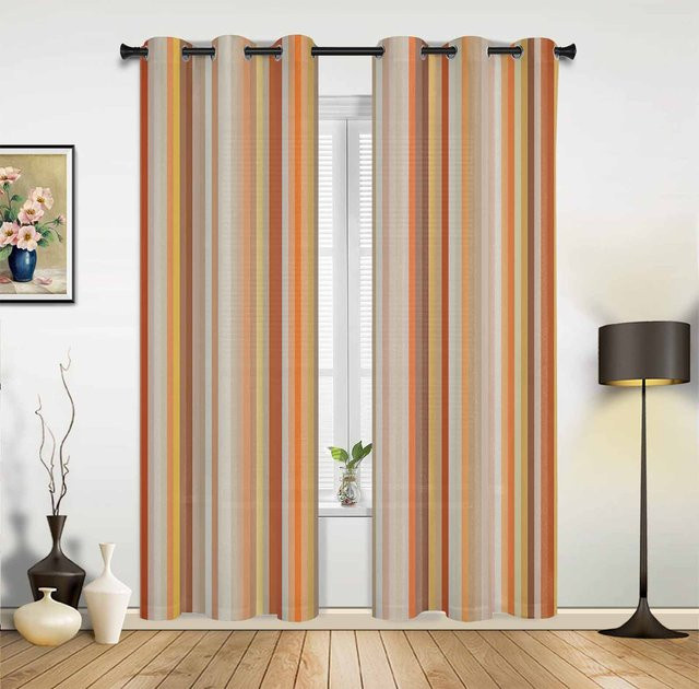 Yiran Furniture Vorhänge mit orange Streifen und geometrischem Muster, semi-transparent, B/H: 107 x 115 cm, 2er-Set - Bild 1