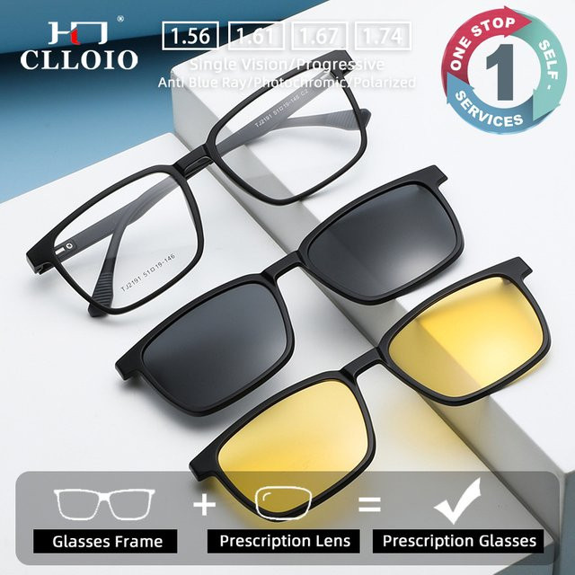 CLLOIO Clip-on Sonnenbrille, Vollrand, TR90, polarisiert, Unisex, black - Bild 1