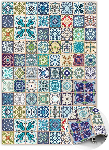 Tulup Teppich mit portugiesischem Muster in Gelb, rechteckiger PVC-Bodenmatten-Design, B/T: 100 x 150 cm - Bild 1