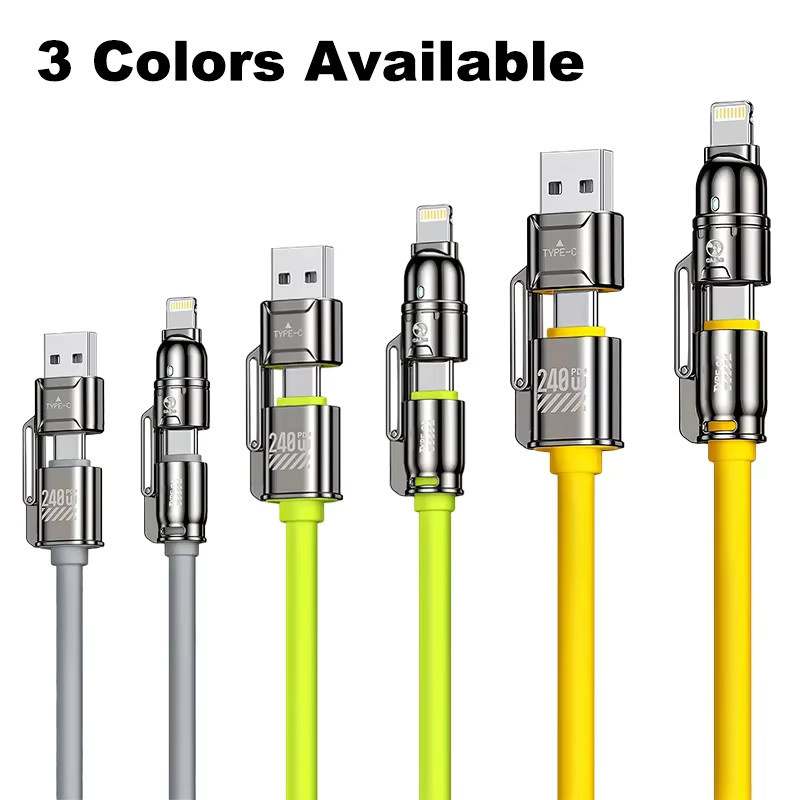 VBNM 4-in-1 Silikon Schnellladekabel mit 240W für iPhone, Samsung und weitere Geräte in Grau und Grün - Bild 4