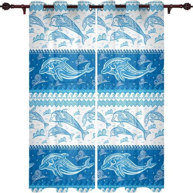Dolphin Wave Verdunkelungsvorhang von Yiran Furniture in Blau mit Ösen, Breite: 55 cm, Höhe: 120 cm - Bild 1