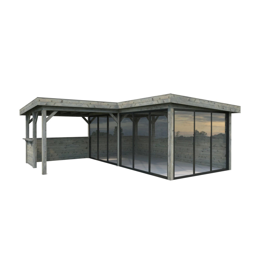 Palmako Pavillon Lenna Set 423 Slide Grau aus tauchgrundiertem Fichtenholz mit Alu-Schiebetüren und Eck-Tresenanlage B/T/H: 588 x 588 x 245 cm - Bild 2
