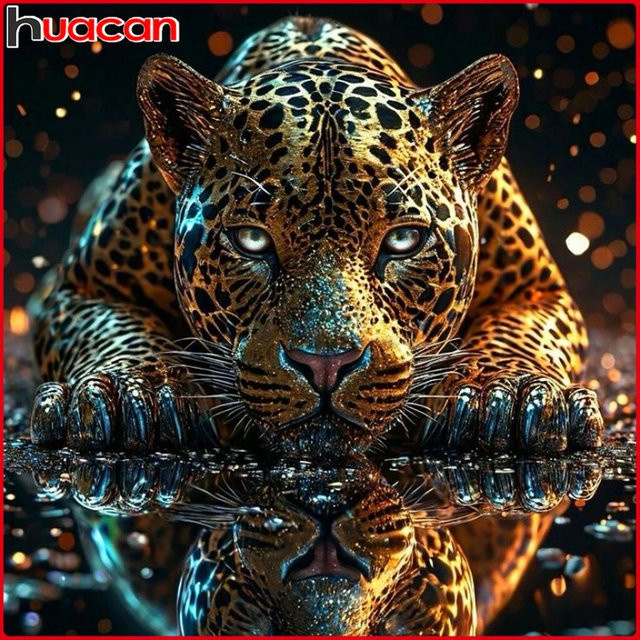 Huacan Diamantmosaik Set Leopard Tier Motiv mit Rundbohrern in Multicolour, Breite: 20 cm, Höhe: 20 cm - Bild 1