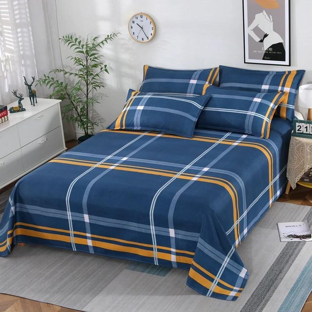 Warm Magpie Home Bettlaken aus Mikrofaser und Polyester, blau kariert, B/T: 120 x 230 cm - Bild 1