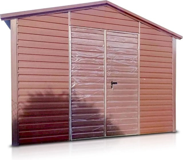 Liderstal Einzelgarage Basic aus Blech mit Satteldach und Doppelflügeltor in Dunkelbraun, B: 340 cm, T: 600 cm, H: 260 cm - Bild 1