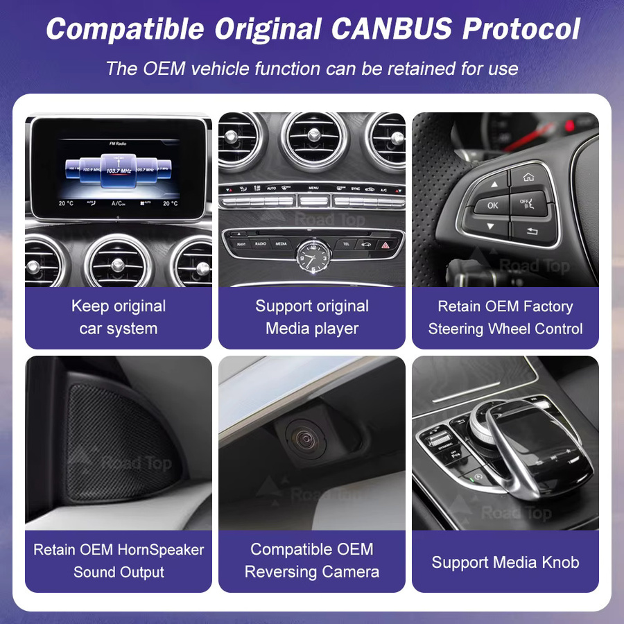 Road Top Android 13 Autoradio mit Touchscreen und GPS für Mercedes Benz W205 GLC C V-Klasse W447 GLA CLA 2015–2019 inklusive Carplay und Android Auto in Schwarz - Bild 4